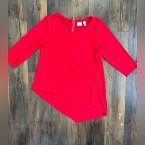 Chico’s Red Asymmetrical Tunic Top Size 1 M | Fall Winter Holiday Essential
